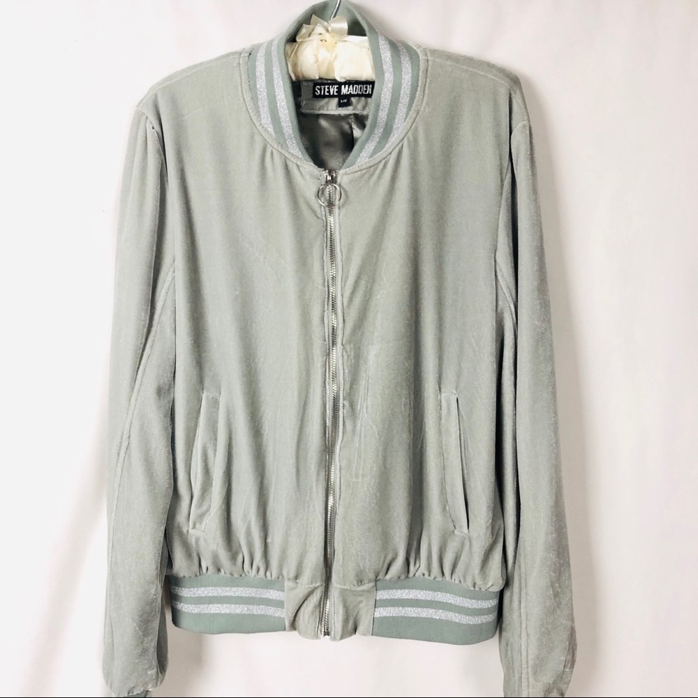 Steve Madden Velour/Satin Varsity Jacket L